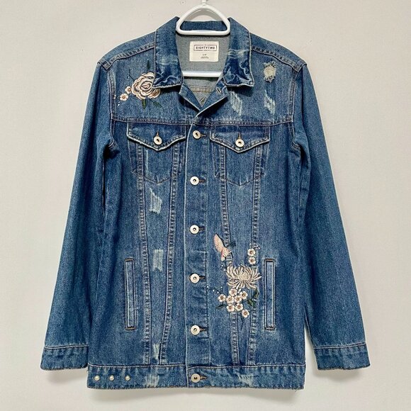 "Heartbreaker" Embroidered, Distressed Jean Jacket - Picture 3 of 12